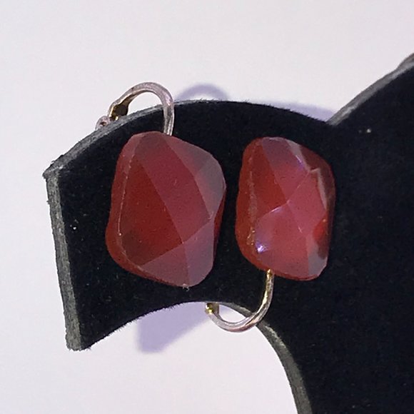Square faceted Carnelian Clip Earrings - Picture 3 of 7